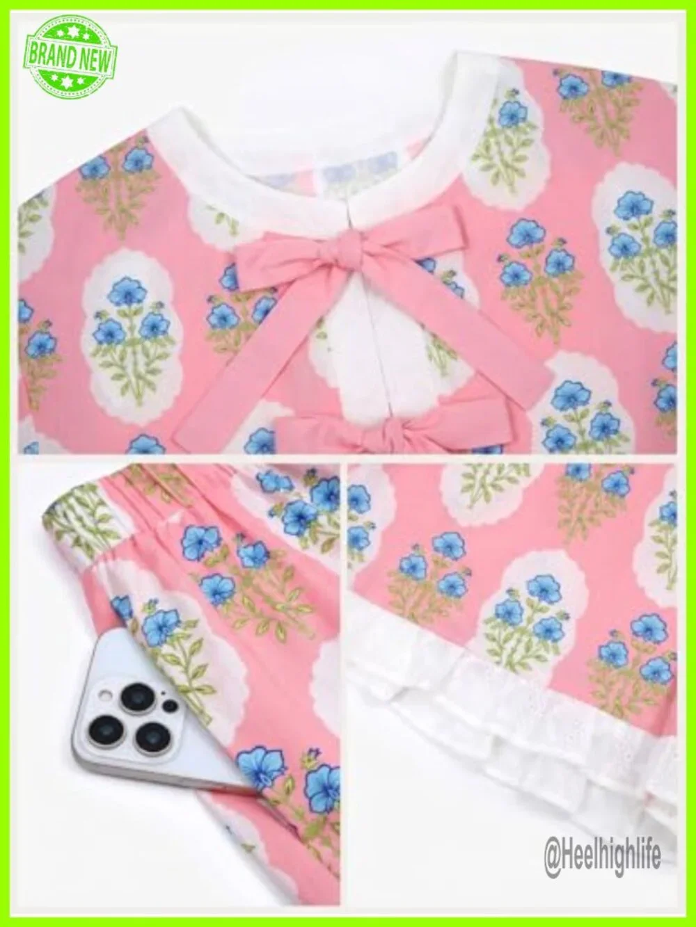 Floral Puff Sleeve Babydoll Blouse Ruffle Shorts Matching Set